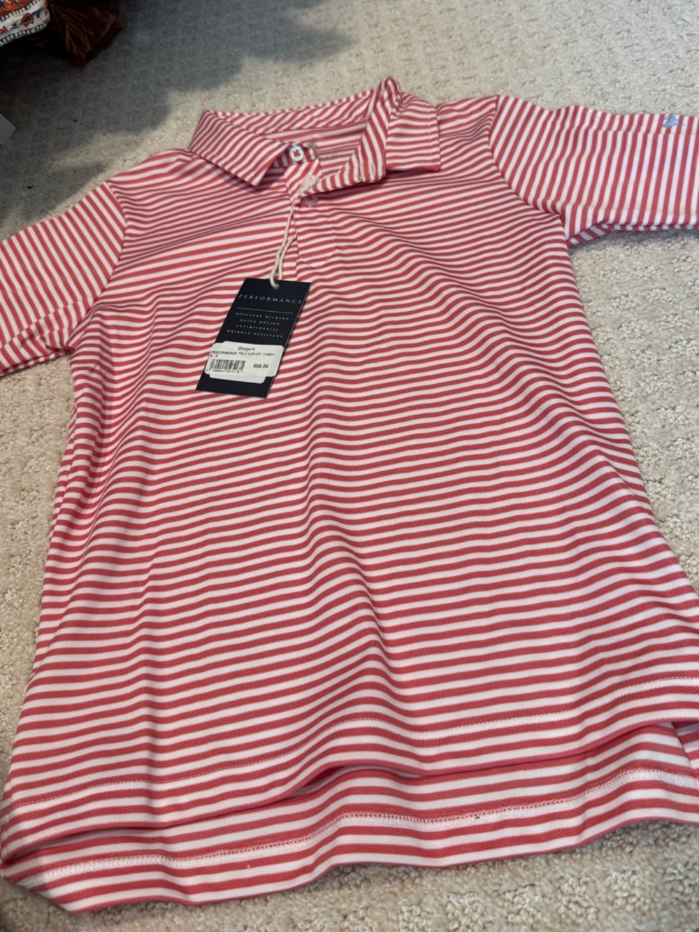 Boys youth small golf performance polo sunset red stripe new with tag